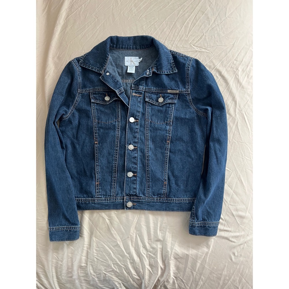 Calvin Klein Jeans Womens Denim Trucker Jacket Size S Medium Wash 100% Cotton